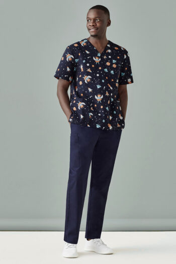 Mens Printed Space Party Scrub Top